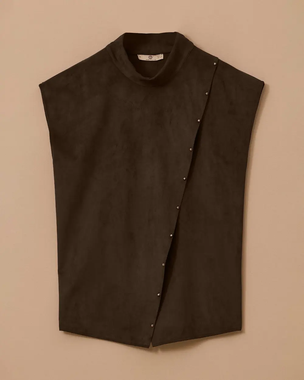 Stand Collar Asymmetric Suede Sweater