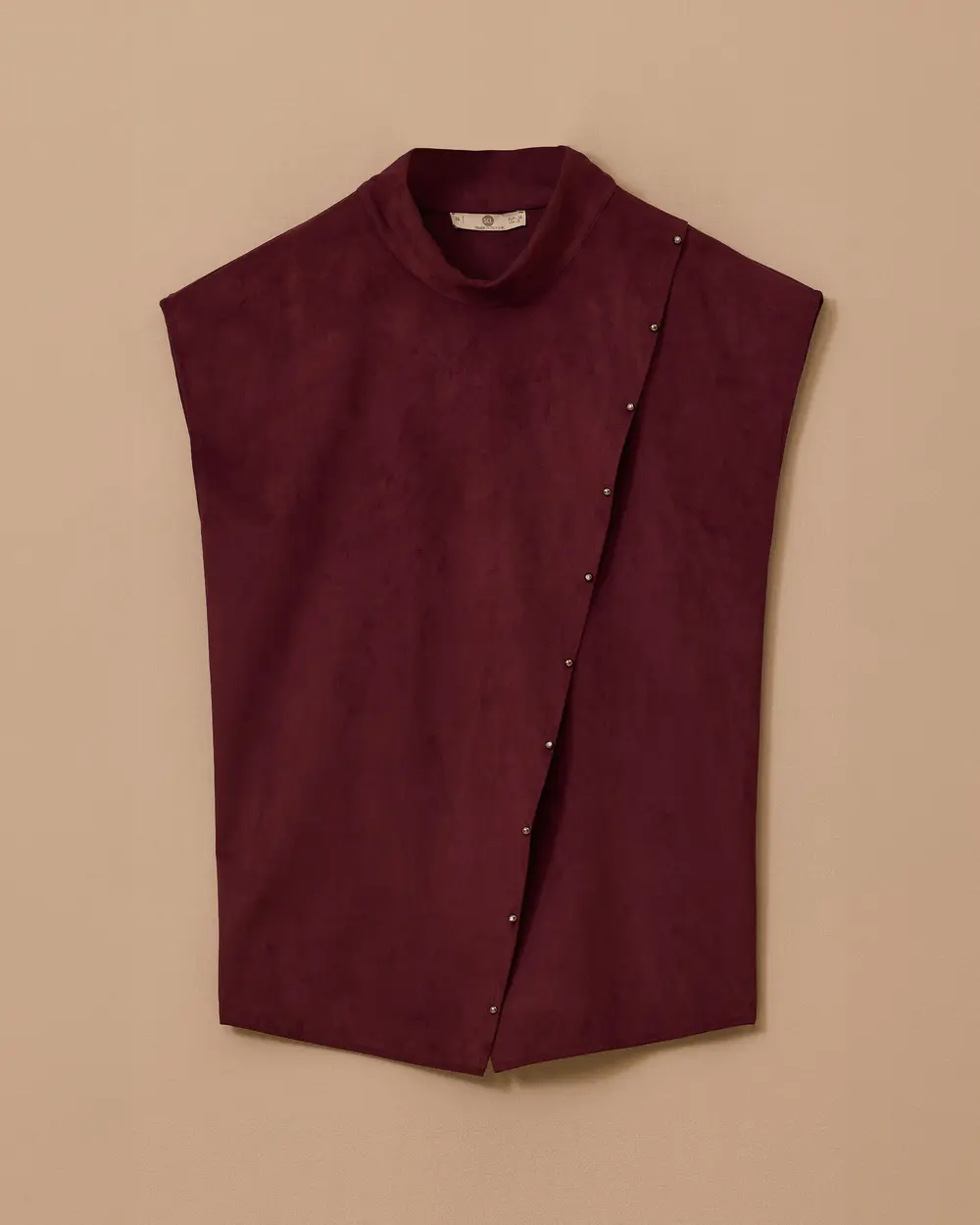 Stand Collar Asymmetric Suede Sweater