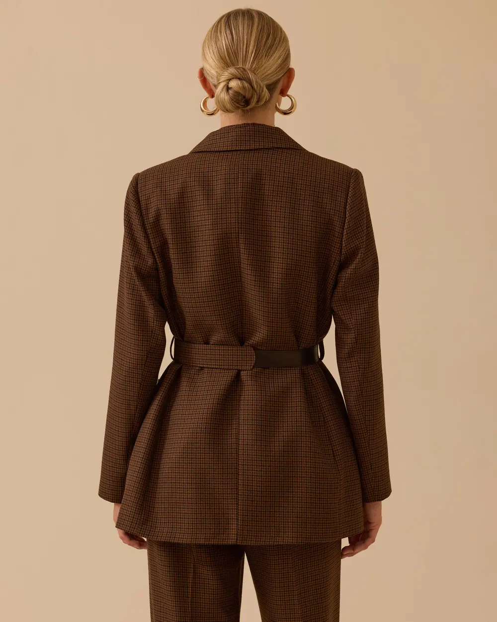 Ekose Desenli Kemerli Ceket