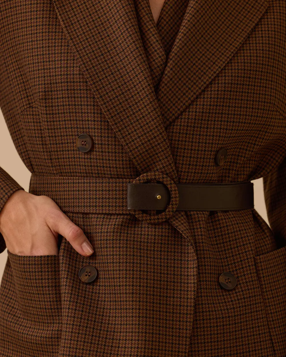 Ekose Desenli Kemerli Ceket