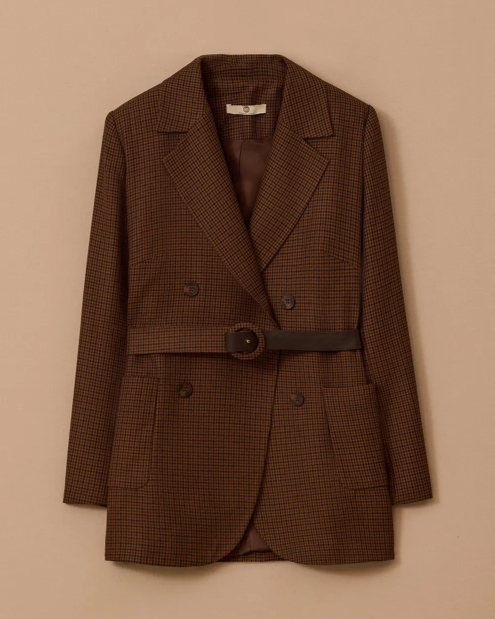 Ekose Desenli Kemerli Ceket