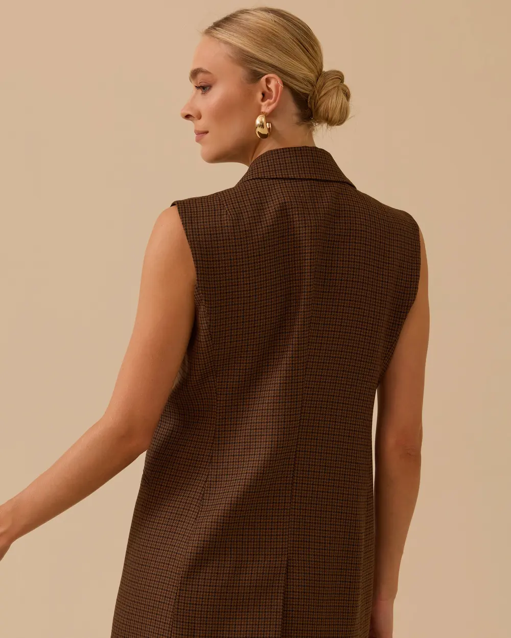 Ekose Desenli Düğmeli Yelek