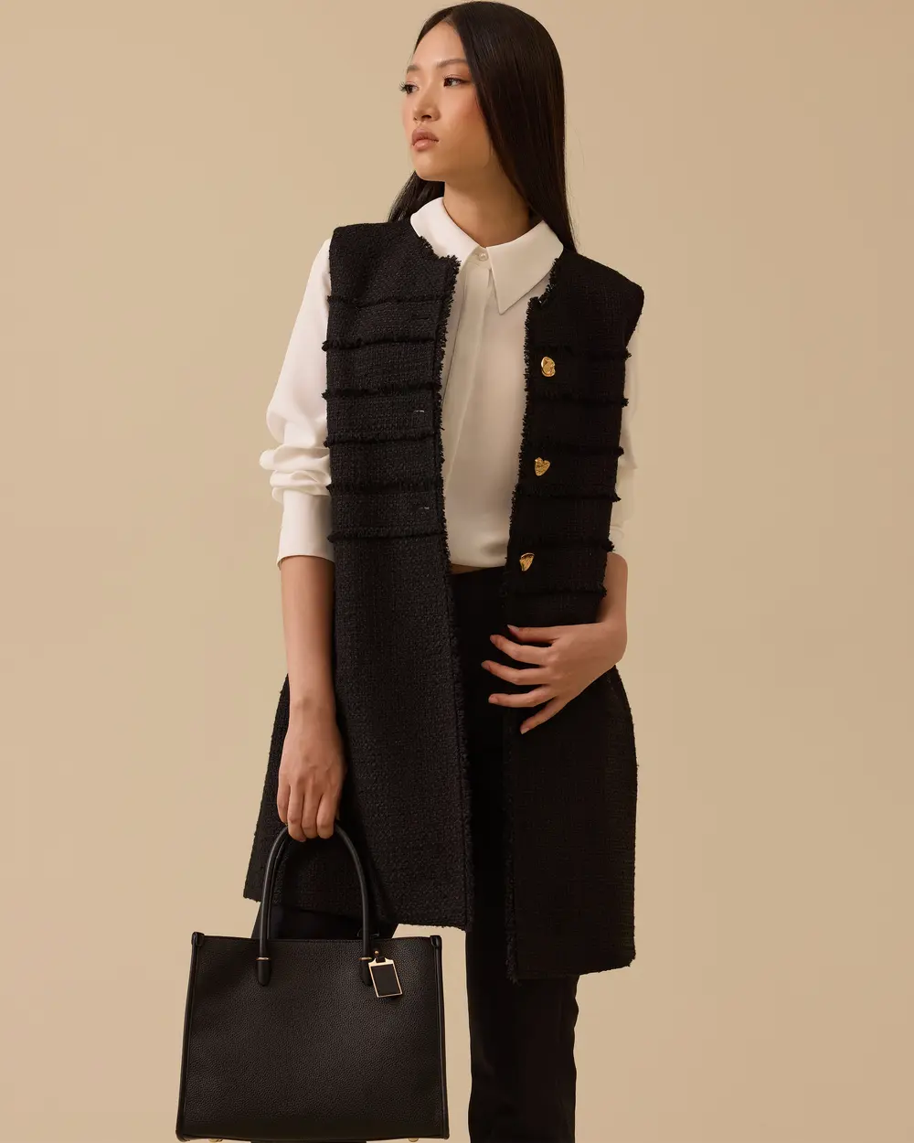 Düğme Detaylı Uzun Yelek