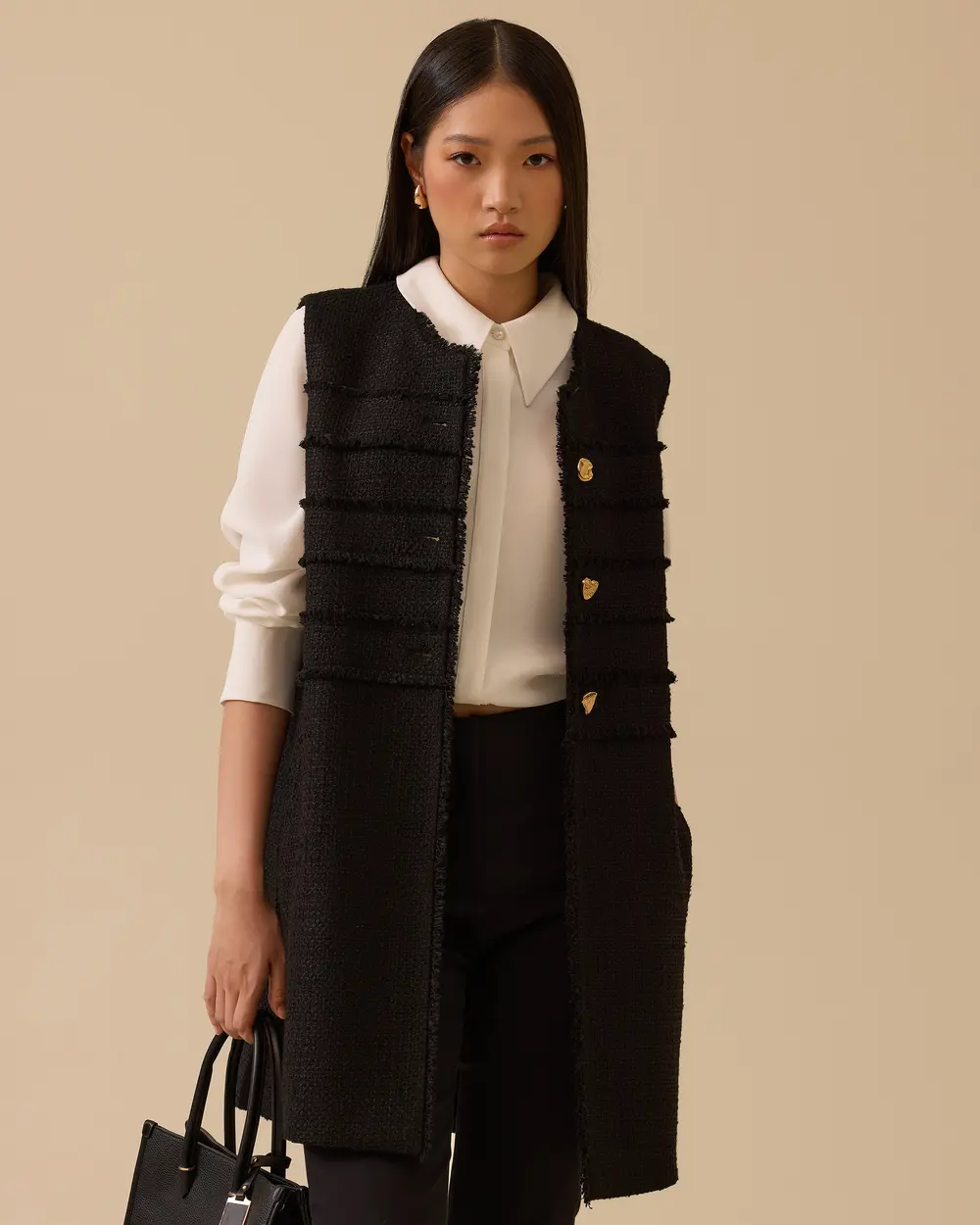 Düğme Detaylı Uzun Yelek