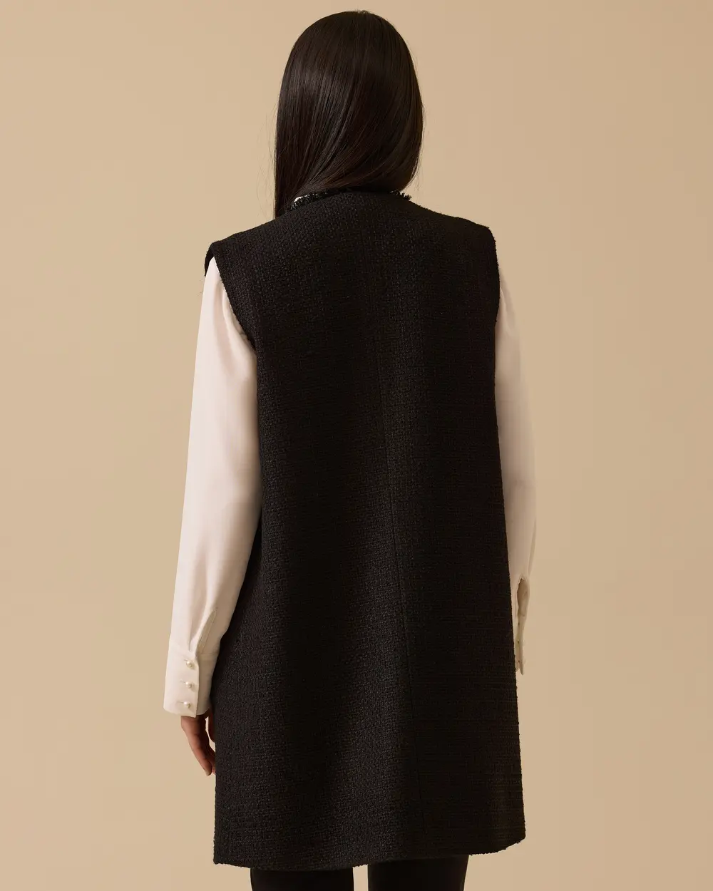 Düğme Detaylı Uzun Yelek