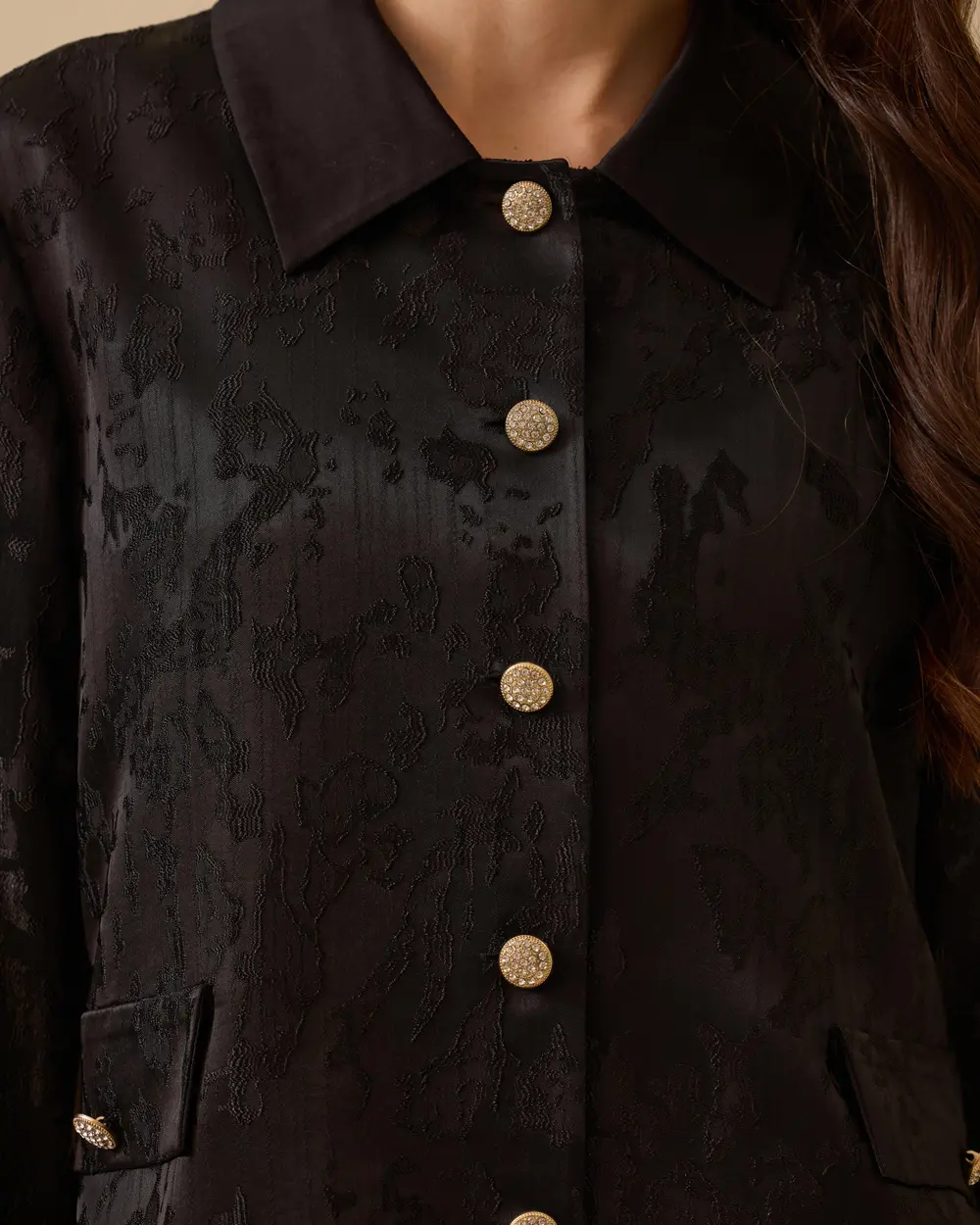 Desenli Kol Detaylı Jakar Ceket