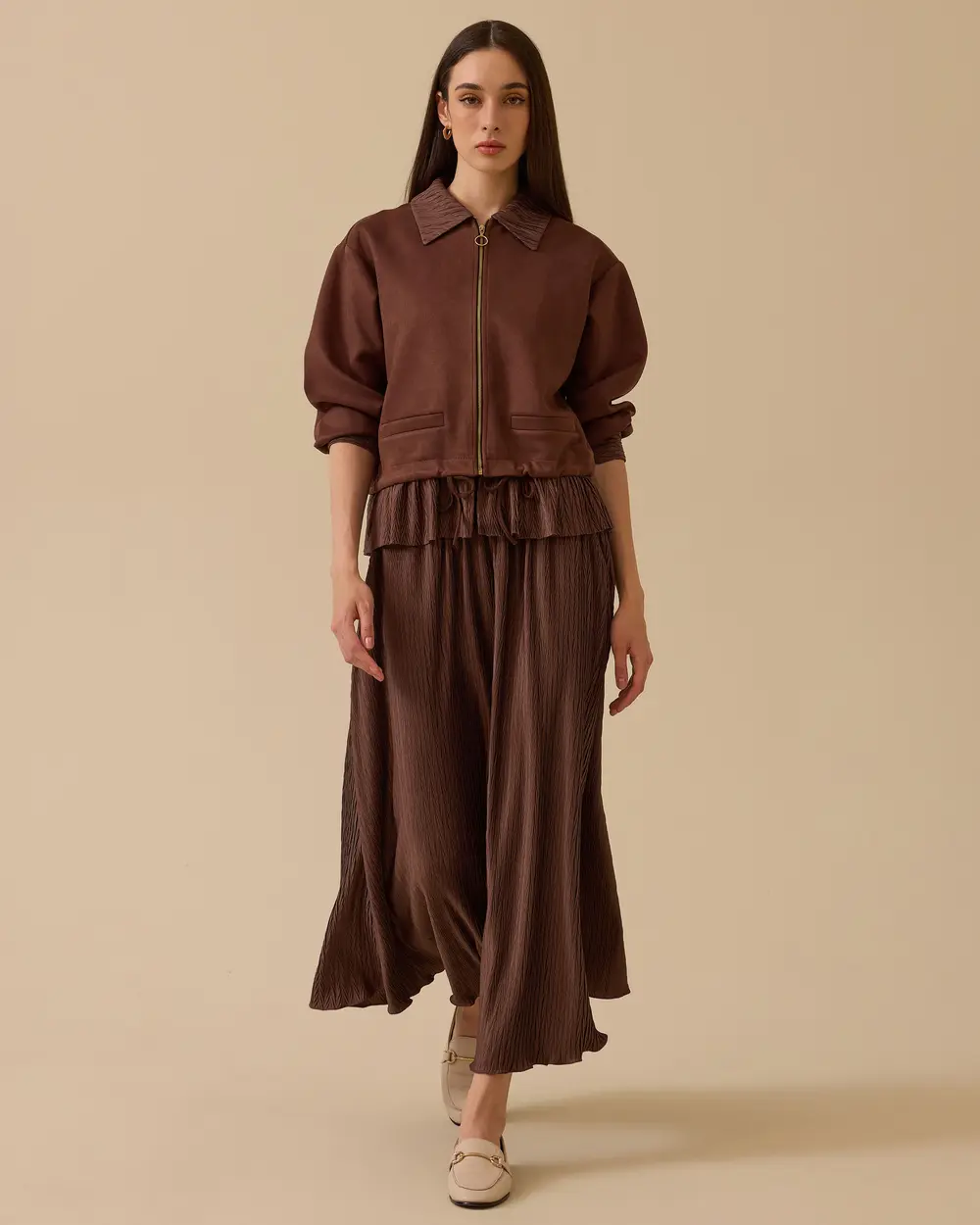 Fırfır Detaylı Süet Ceket