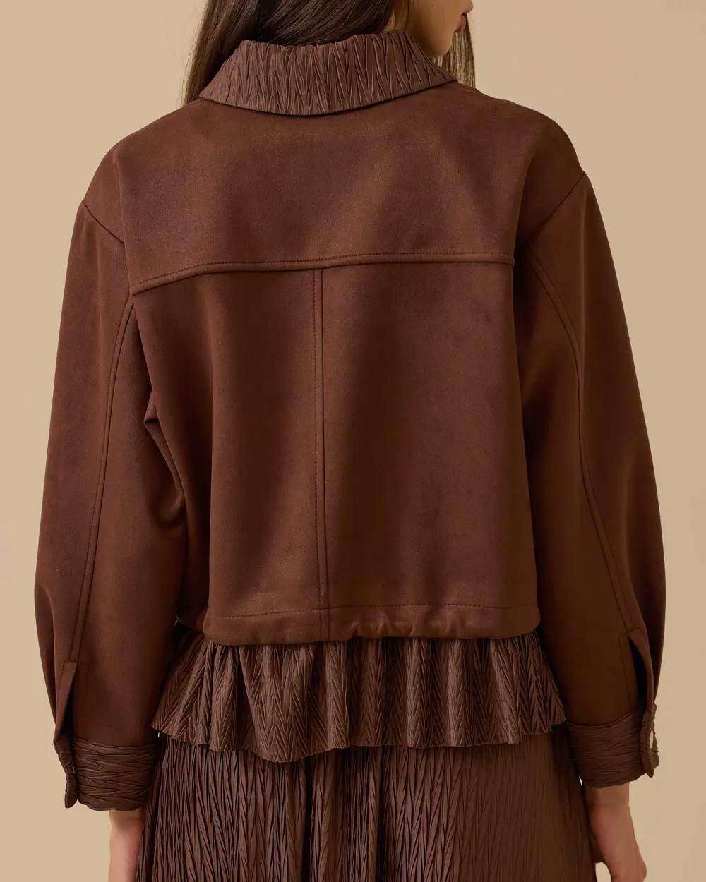 Fırfır Detaylı Süet Ceket