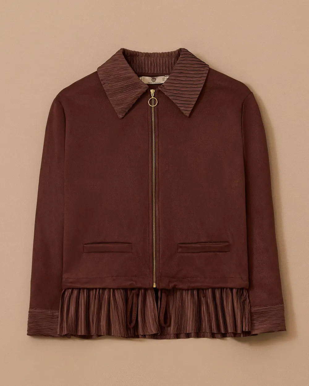 Fırfır Detaylı Süet Ceket