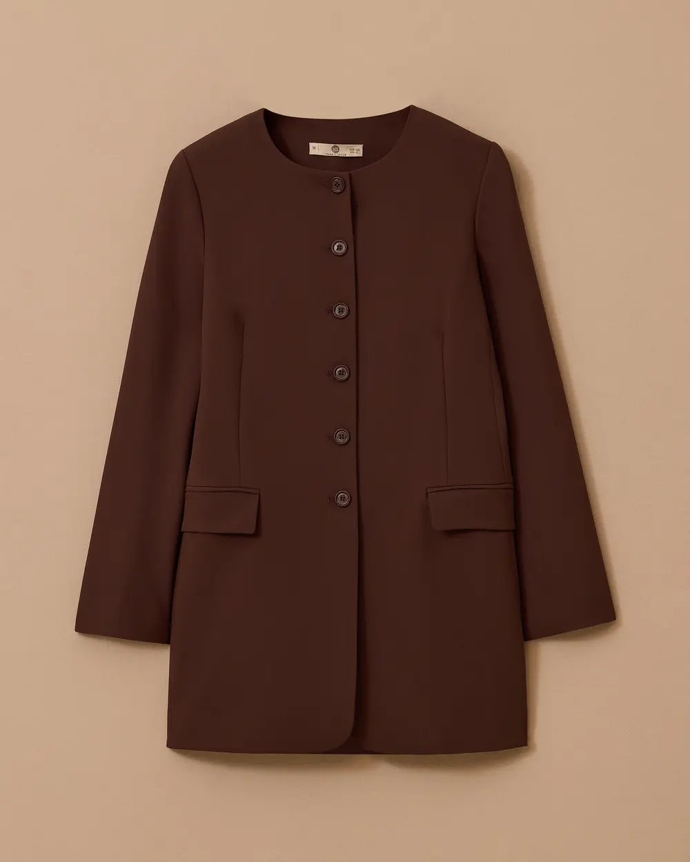 Yuvarlak Yaka Düğmeli Uzun Ceket