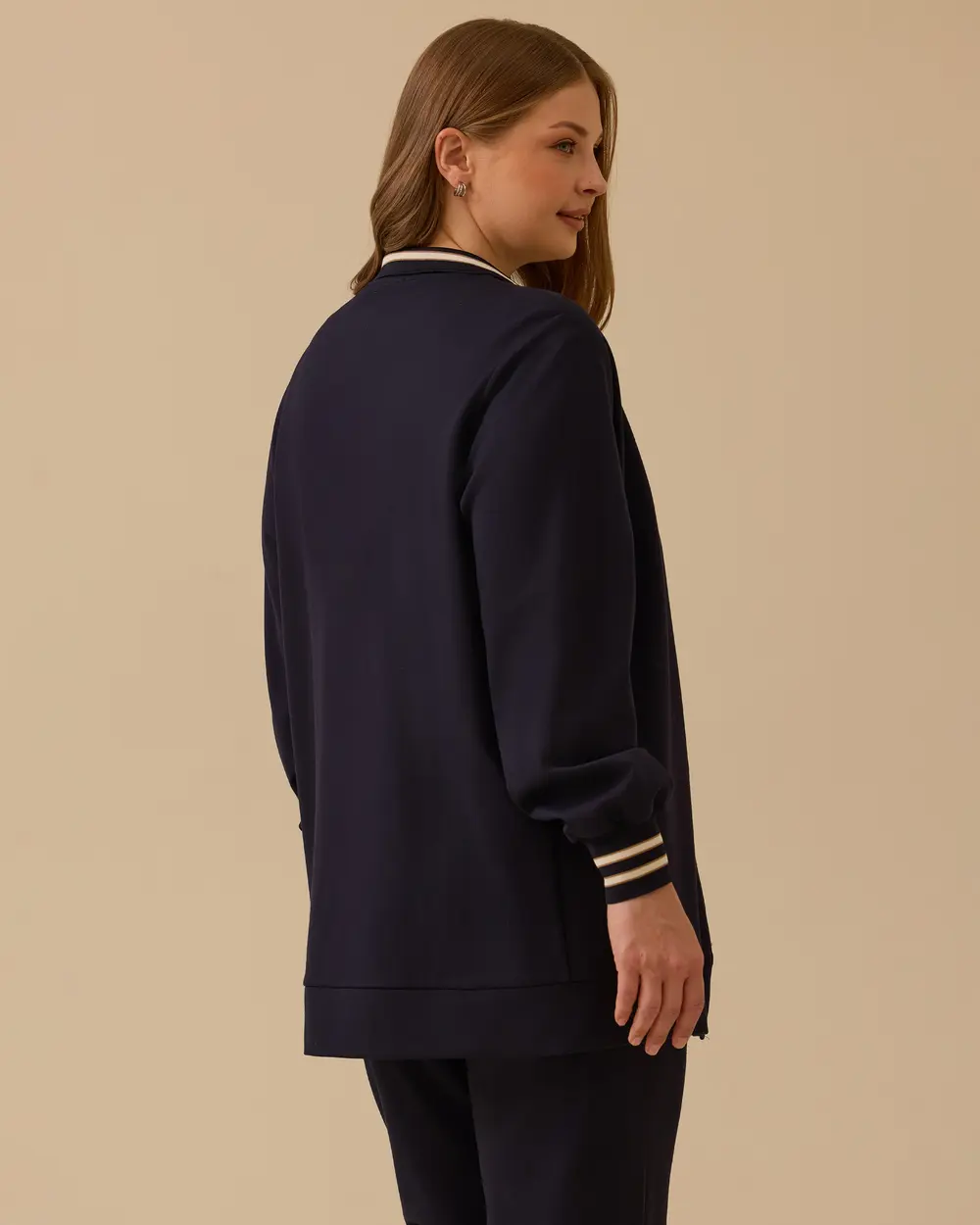 Büyük Beden Şerit Detaylı Fermuarlı Ceket