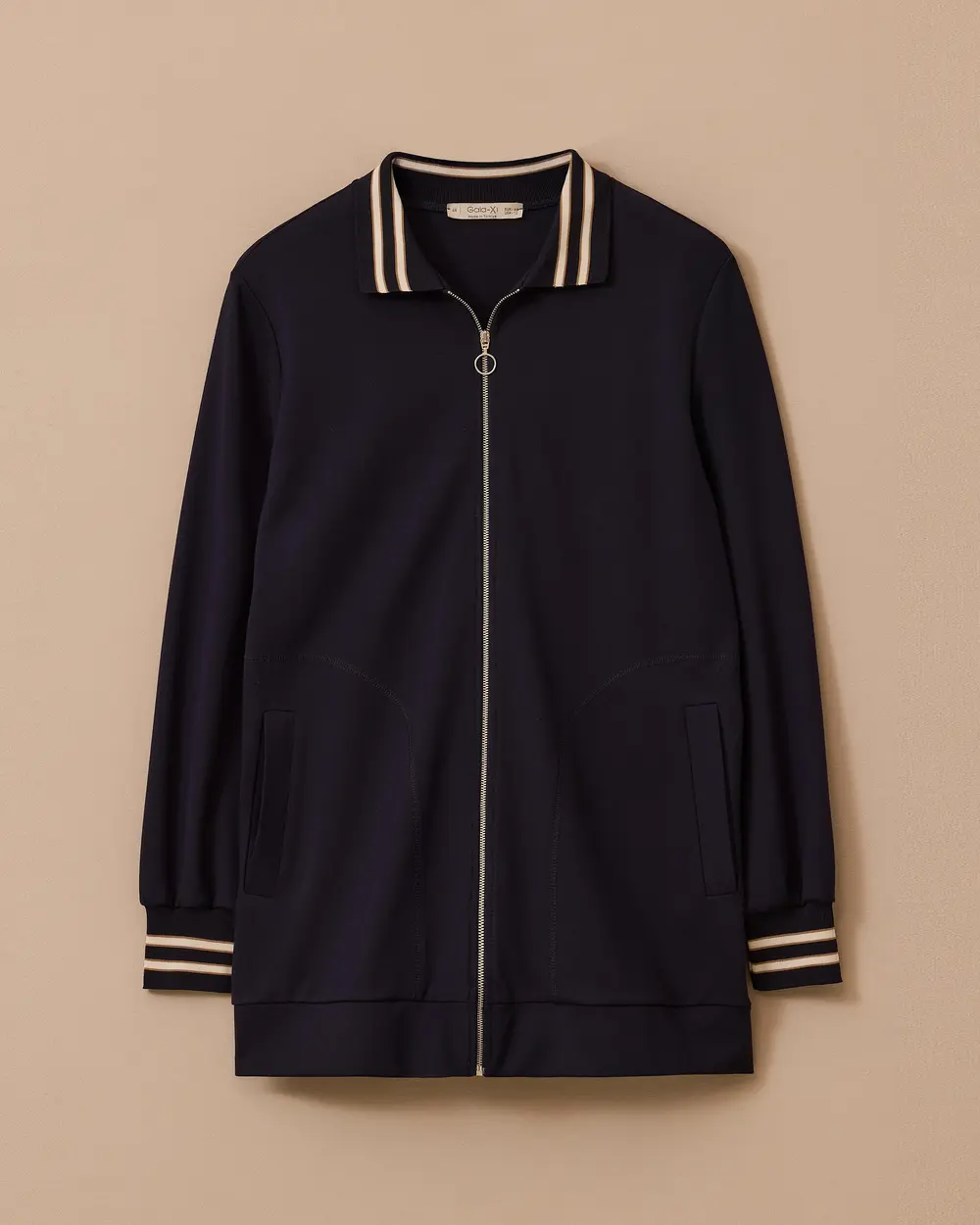 Büyük Beden Şerit Detaylı Fermuarlı Ceket