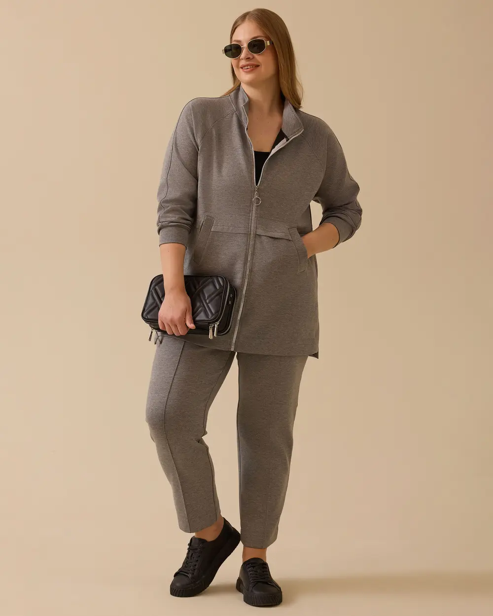 Plus Size Zippered Jacket with Pockets