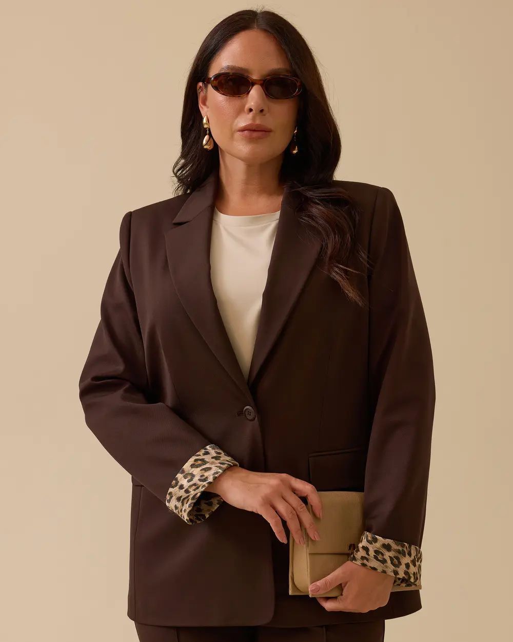 Büyük Beden Leopar Desen Detaylı Çift Düğmeli Ceket