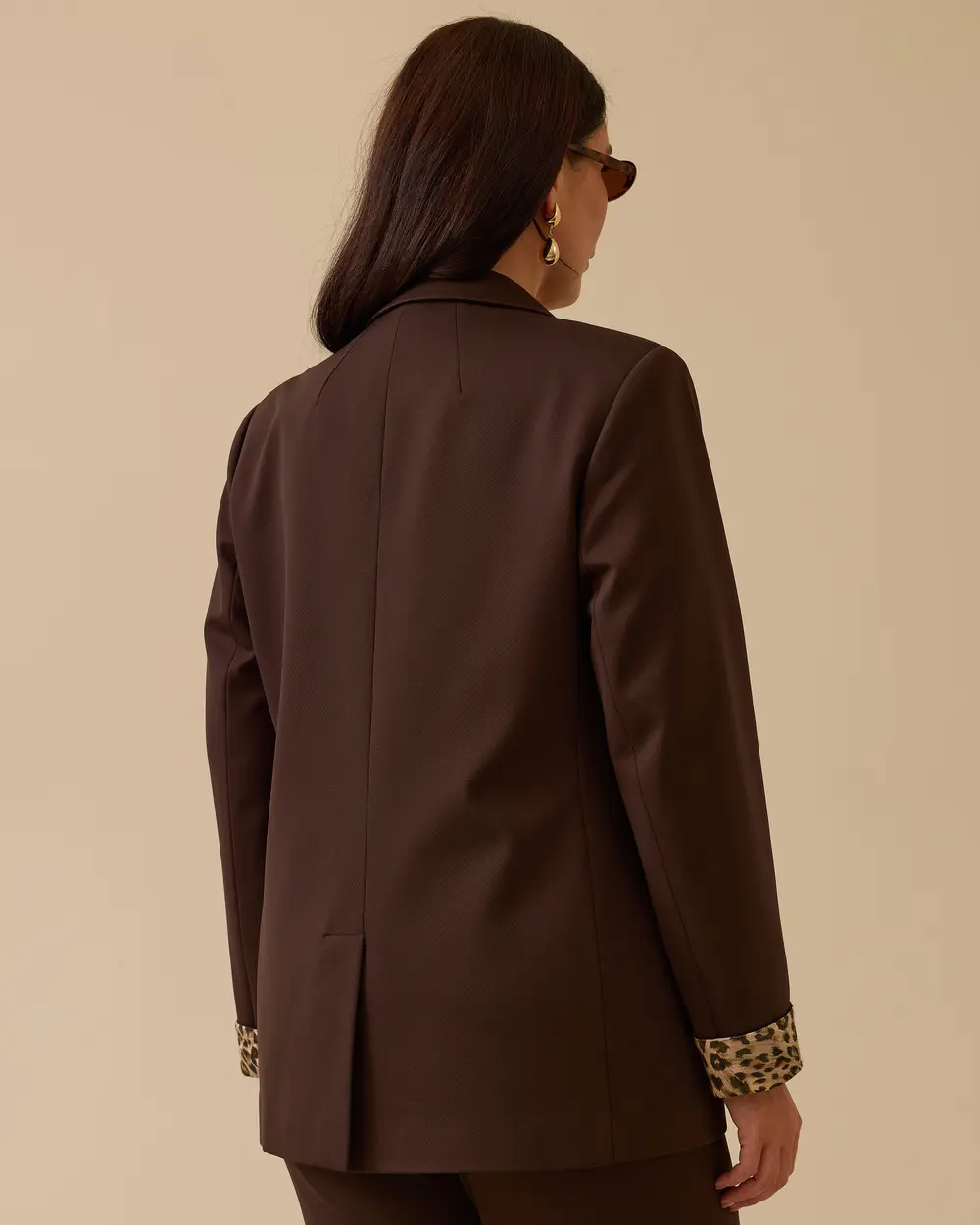 Büyük Beden Leopar Desen Detaylı Çift Düğmeli Ceket