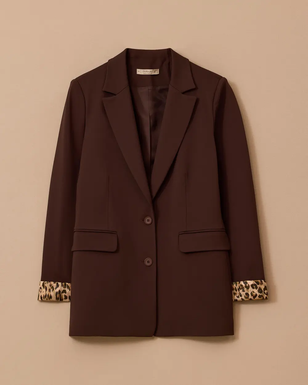 Büyük Beden Leopar Desen Detaylı Çift Düğmeli Ceket