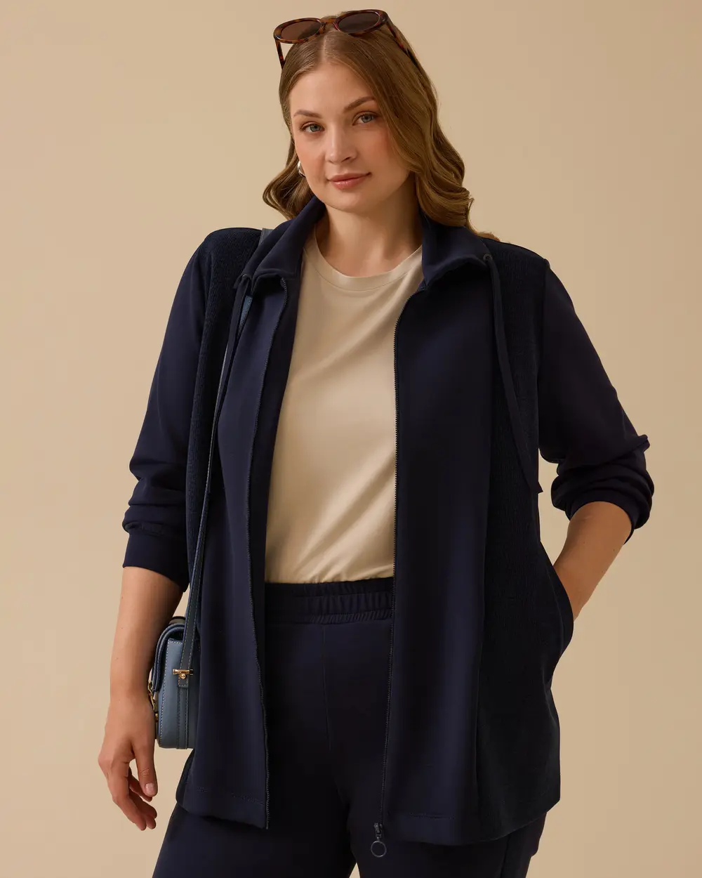 Büyük Beden Çift Kumaşlı Fermuarlı Ceket