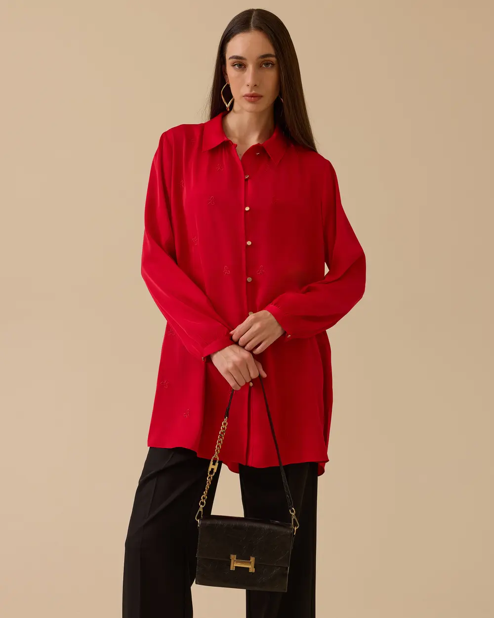 Gömlek Yaka Nakış Detaylı Tunik