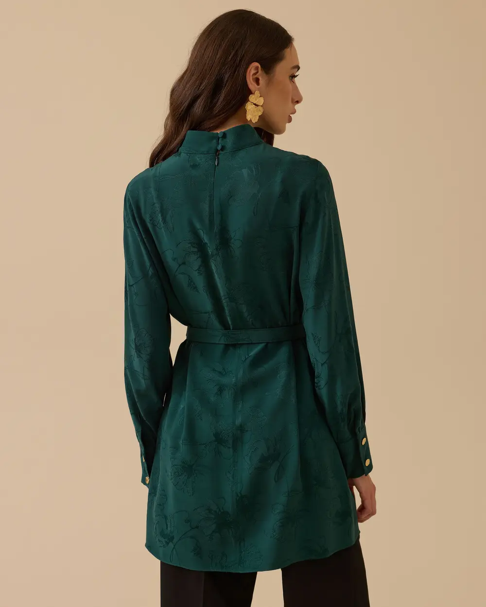 Kemer Detaylı Pliseli Jakarlı Tunik