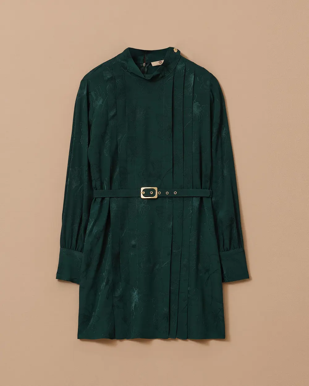 Kemer Detaylı Pliseli Jakarlı Tunik