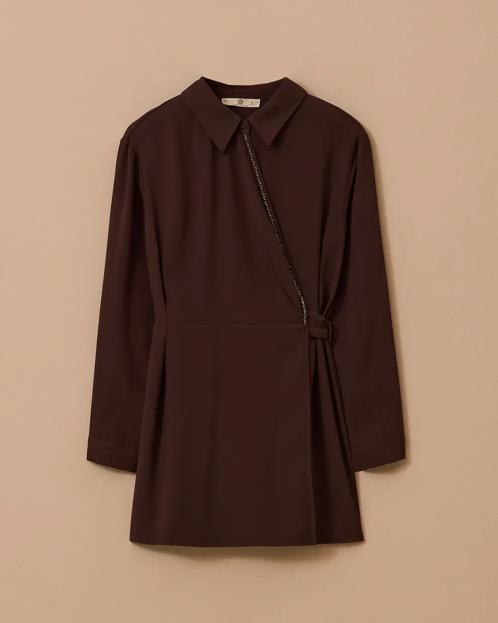 Bead Detailed Double-breasted Tunic with Ties