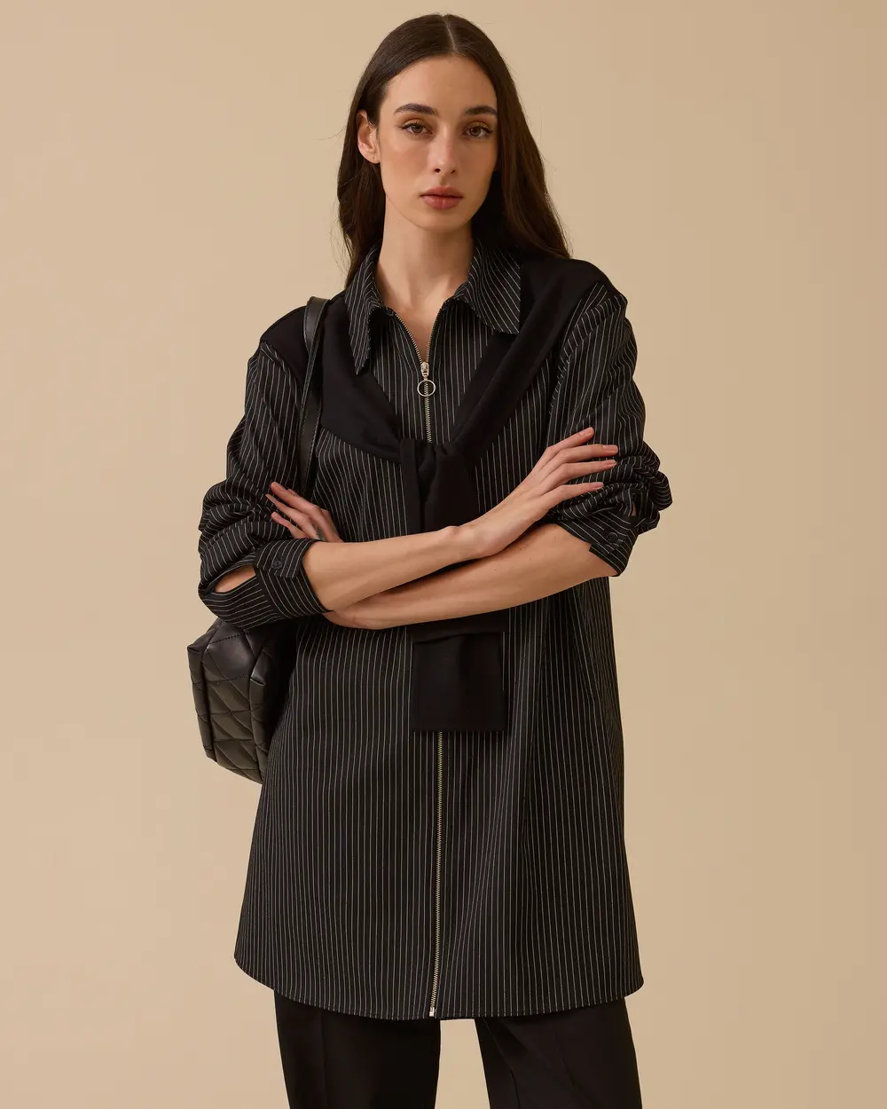 Omuz Bağlama Detaylı Çizgili Tunik