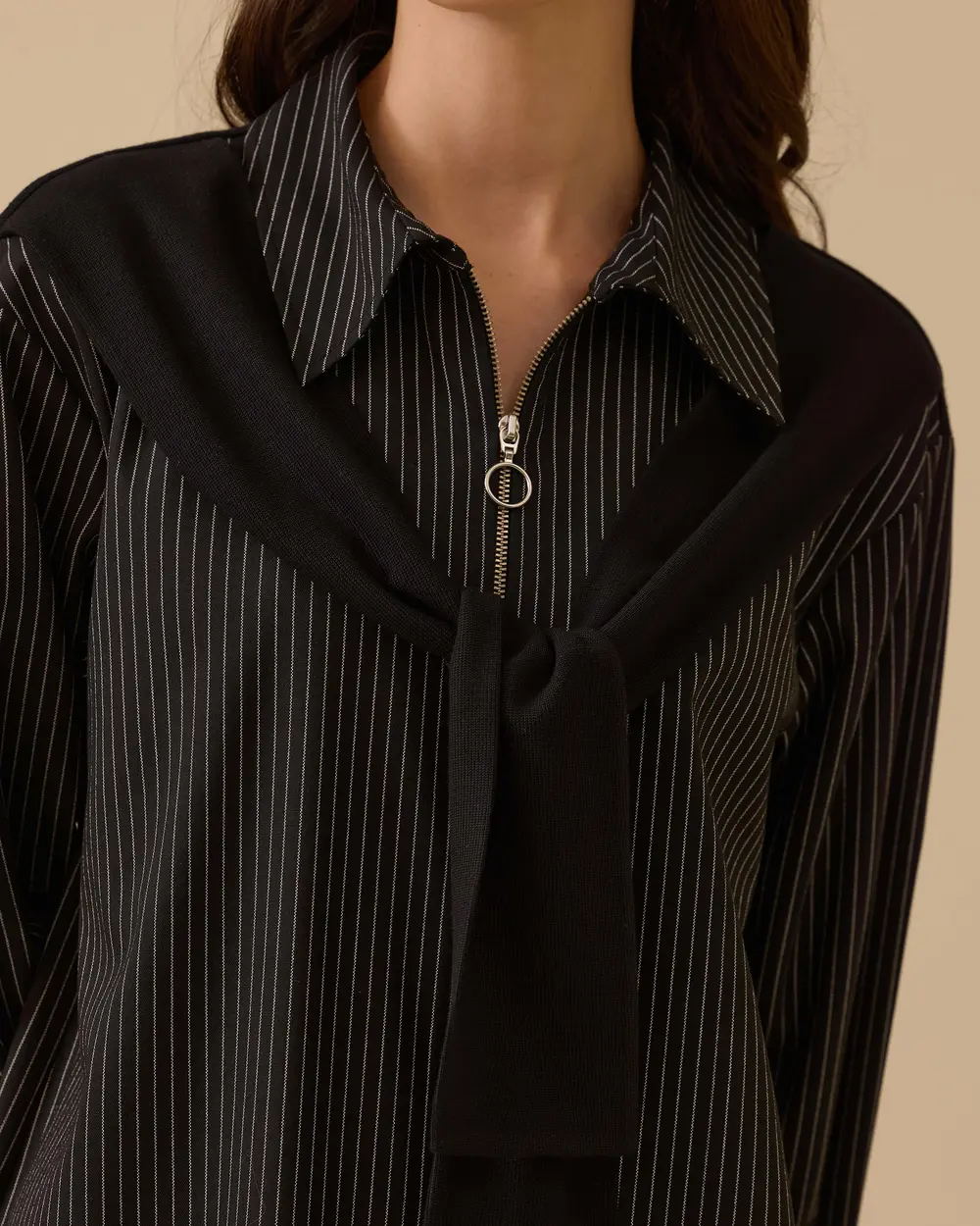 Omuz Bağlama Detaylı Çizgili Tunik