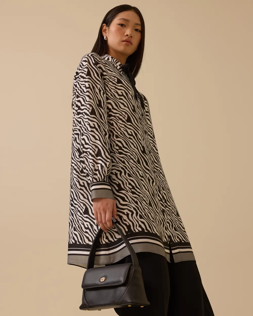 Zebra Desenli Bağlama Detaylı Tunik