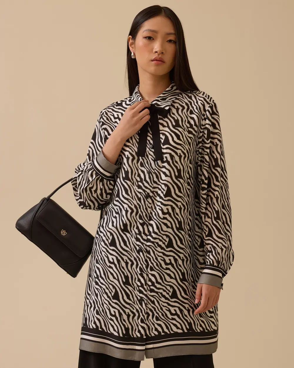 Zebra Desenli Bağlama Detaylı Tunik