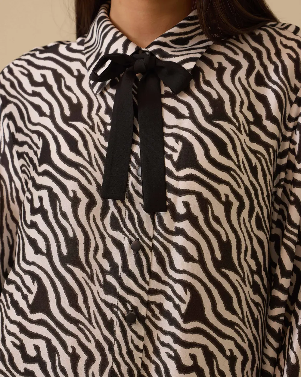 Zebra Desenli Bağlama Detaylı Tunik