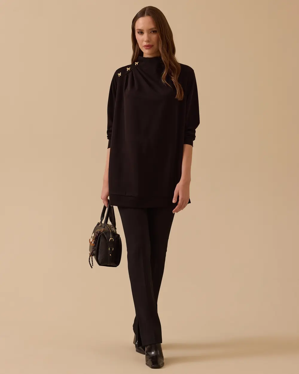 Draped Tunic with Shoulder Accessories