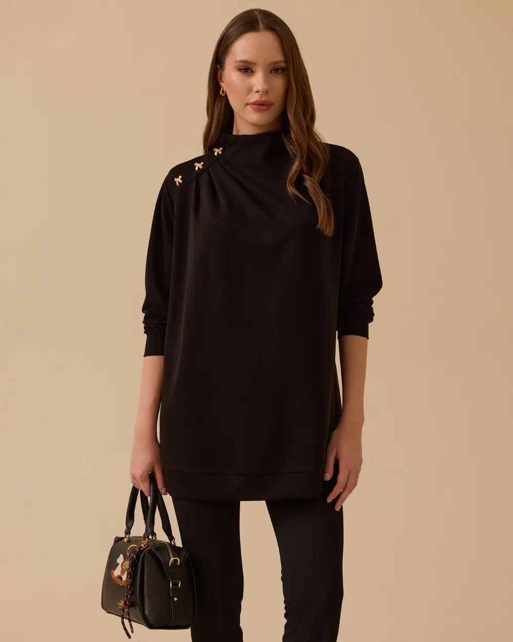 Draped Tunic with Shoulder Accessories