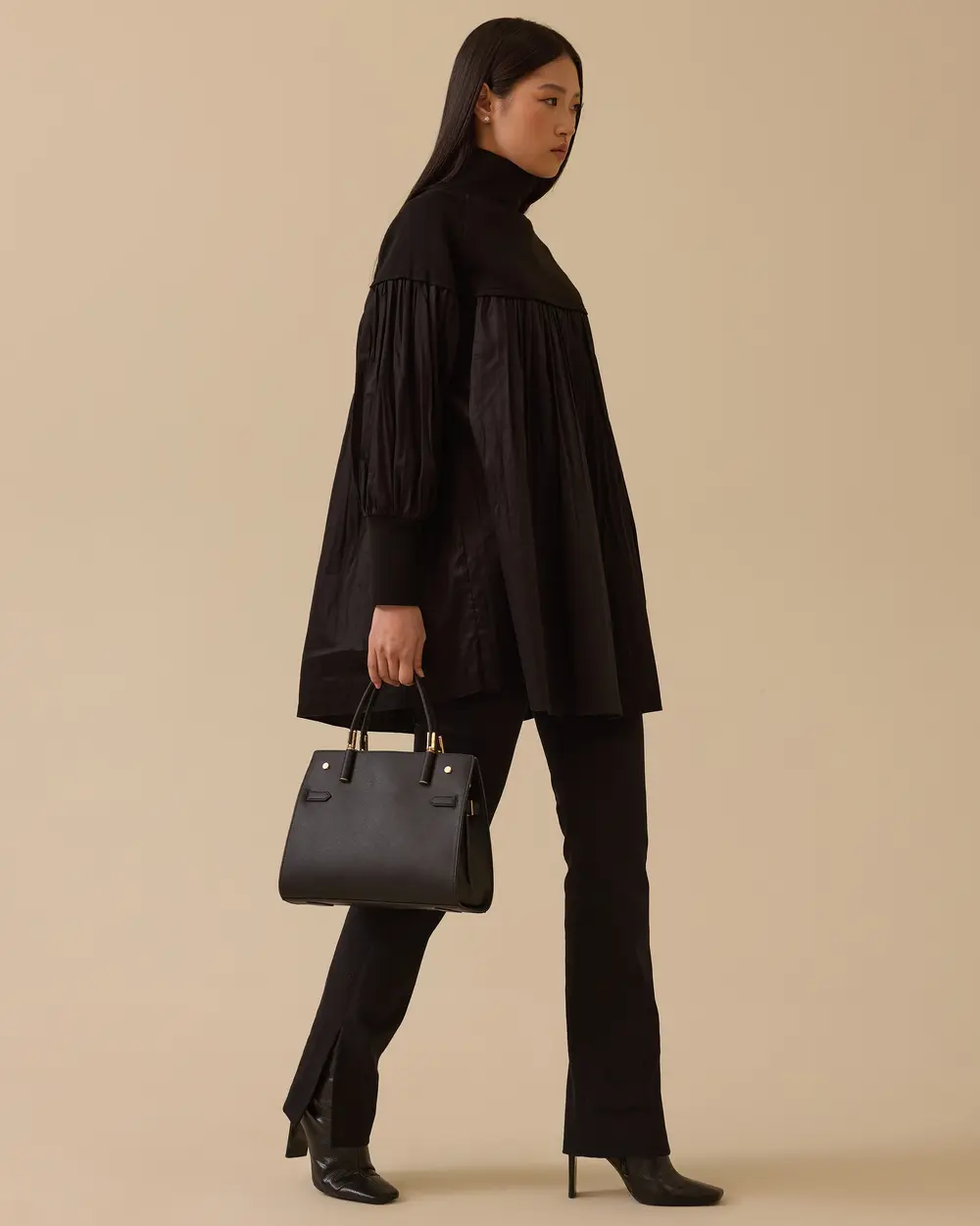 Çift Kumaşlı Pile Detaylı Tunik