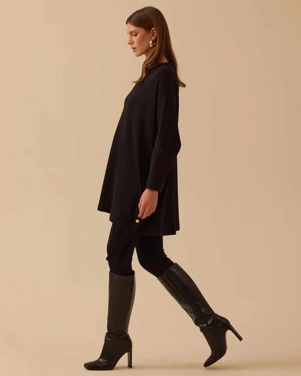 Yan Düğme Detaylı Uzun Tunik