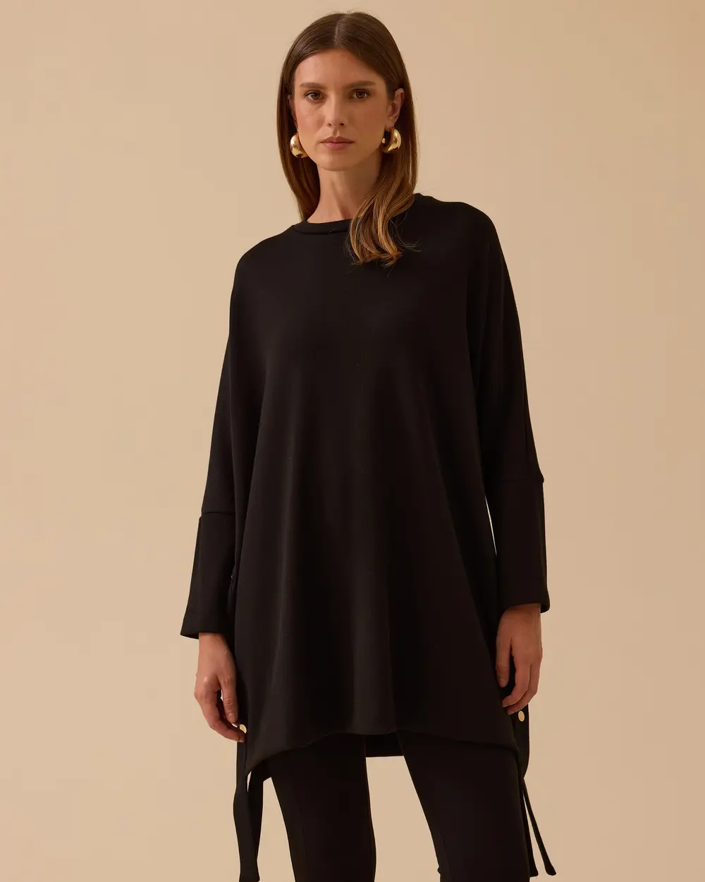 Yan Düğme Detaylı Uzun Tunik