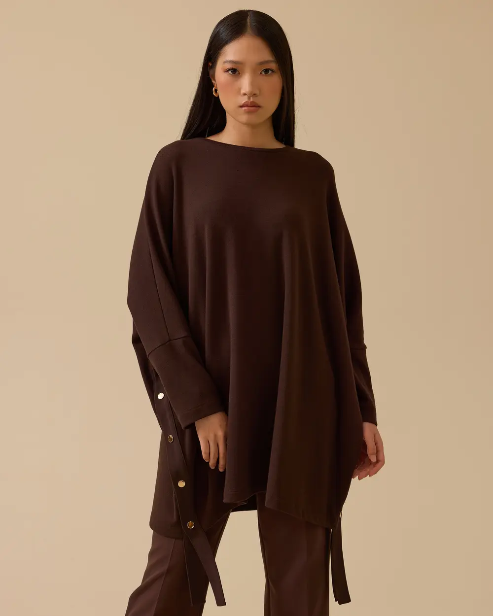 Yan Düğme Detaylı Uzun Tunik