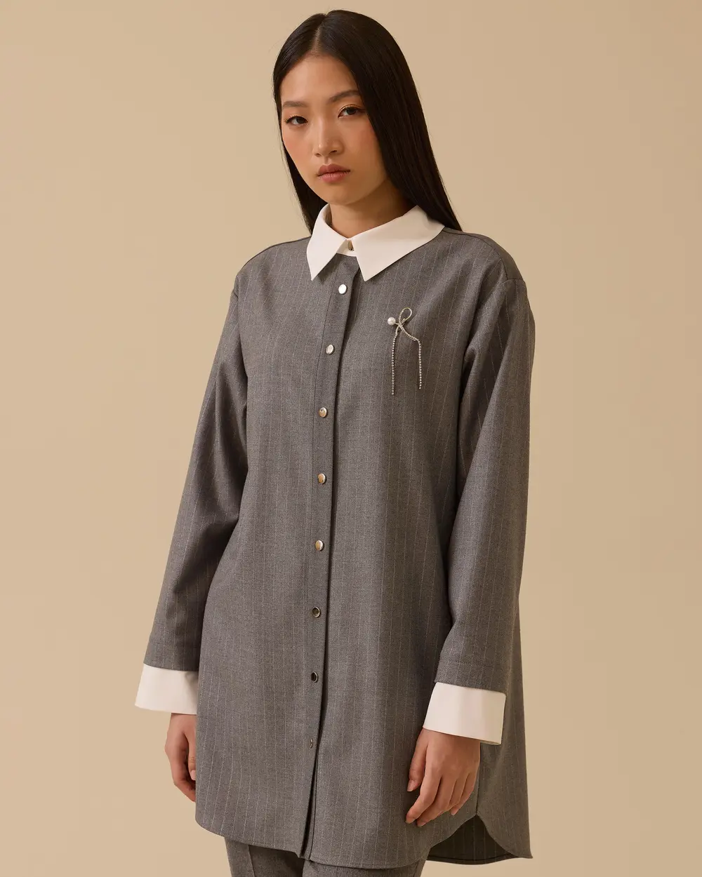 Aksesuar Detaylı Çizgili Tunik