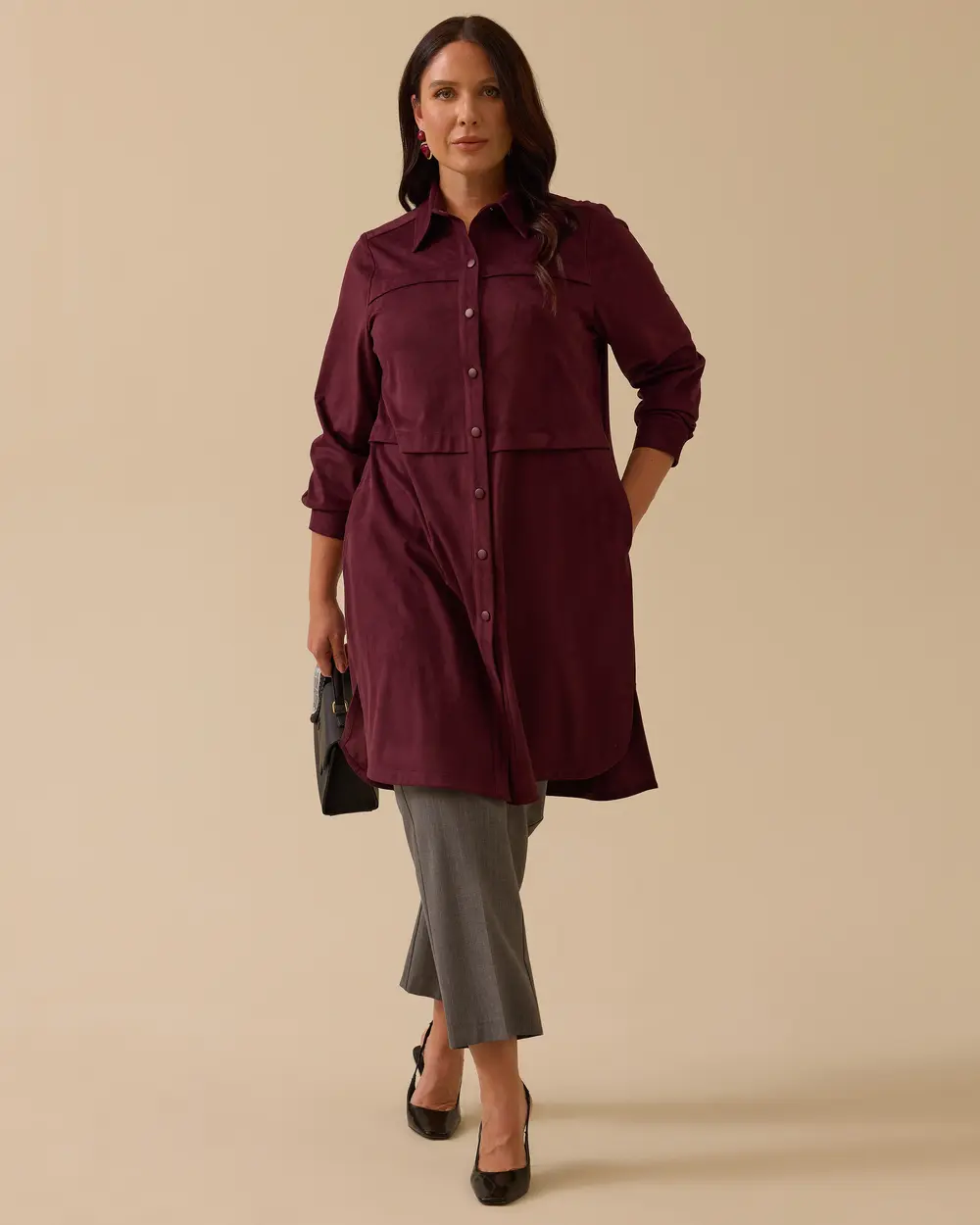 Büyük Beden Cepli Süet Tunik