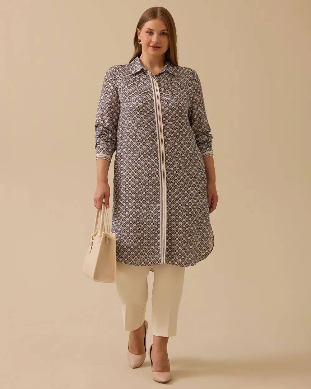 Büyük Beden Desenli Uzun Tunik