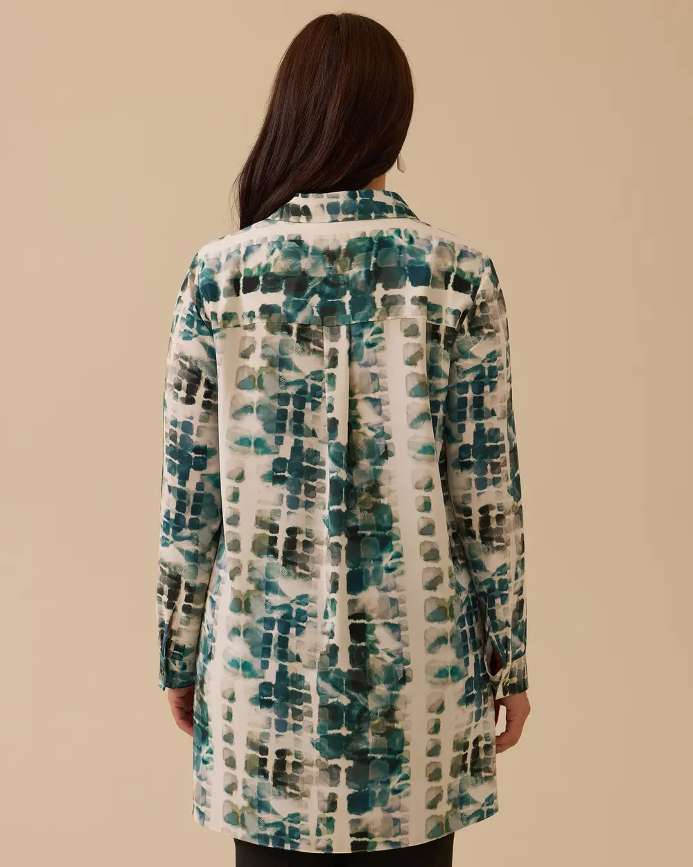 Plus Size Shirt Collar Patterned Tunic