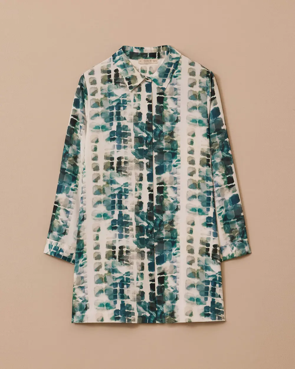 Plus Size Shirt Collar Patterned Tunic