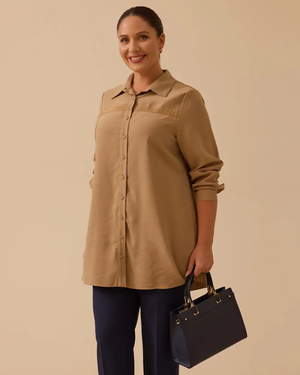 Büyük Beden Şerit Detaylı Tunik