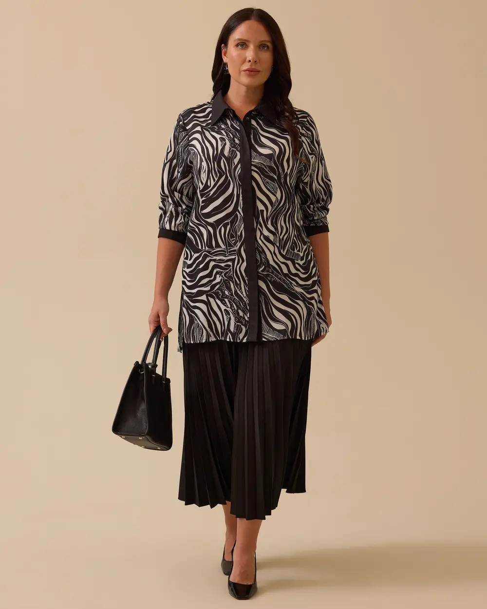 Büyük Beden Zebra Desenli Gömlek Tunik