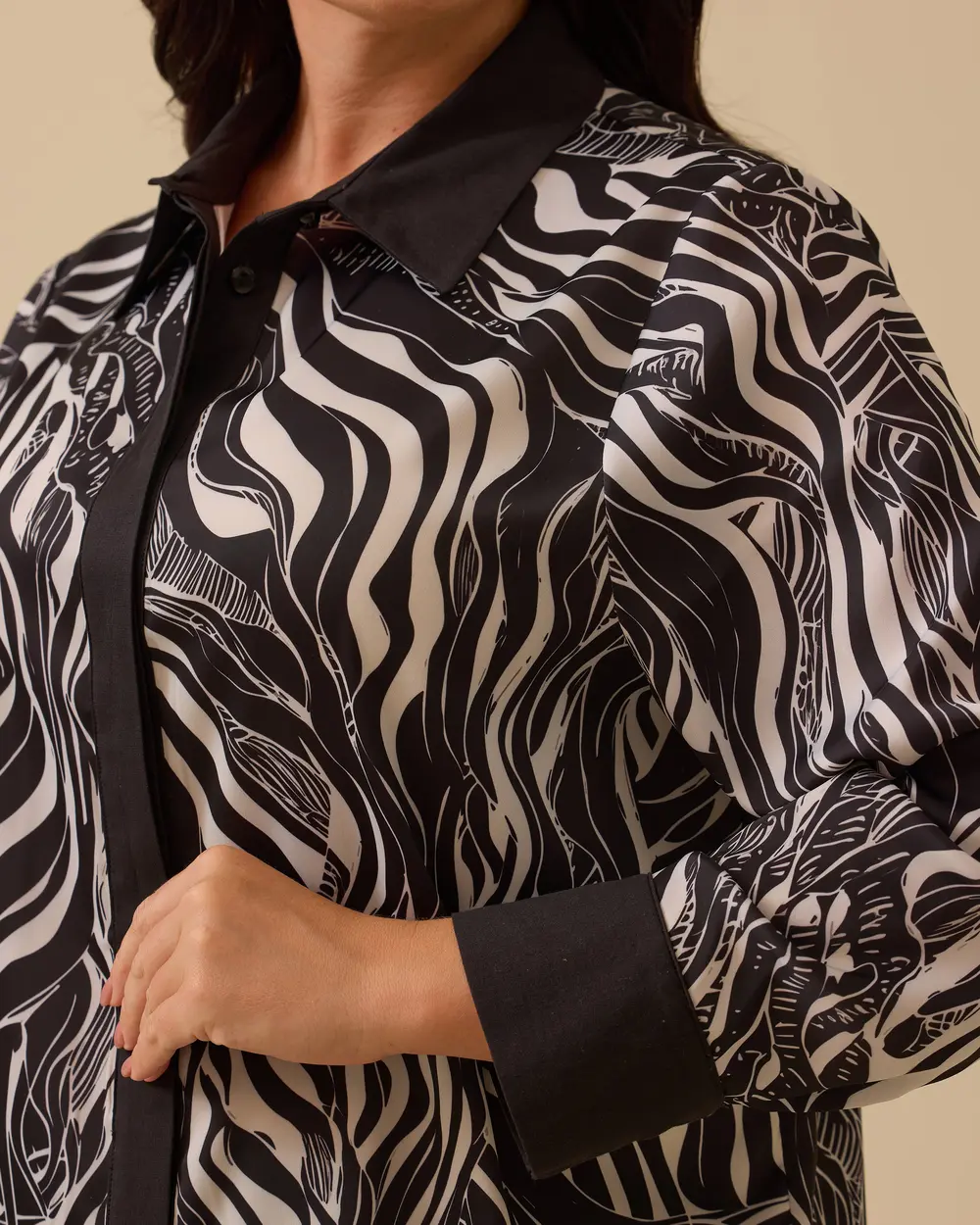 Büyük Beden Zebra Desenli Gömlek Tunik