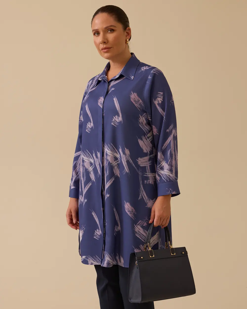 Plus Size Patterned Long Sleeve Shirt