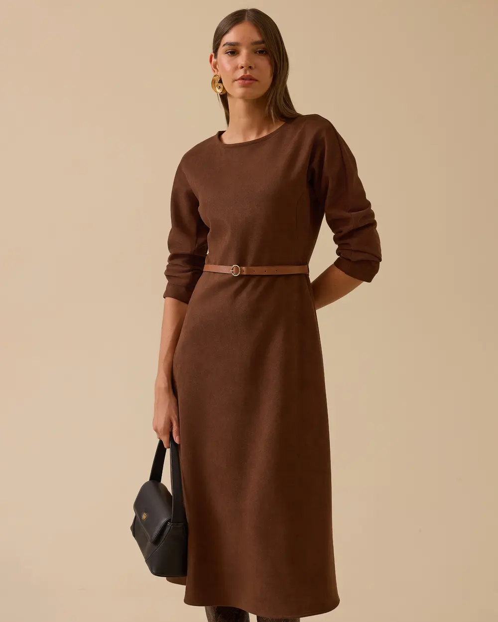 Kemerli Süet Elbise