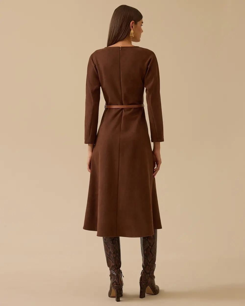 Kemerli Süet Elbise
