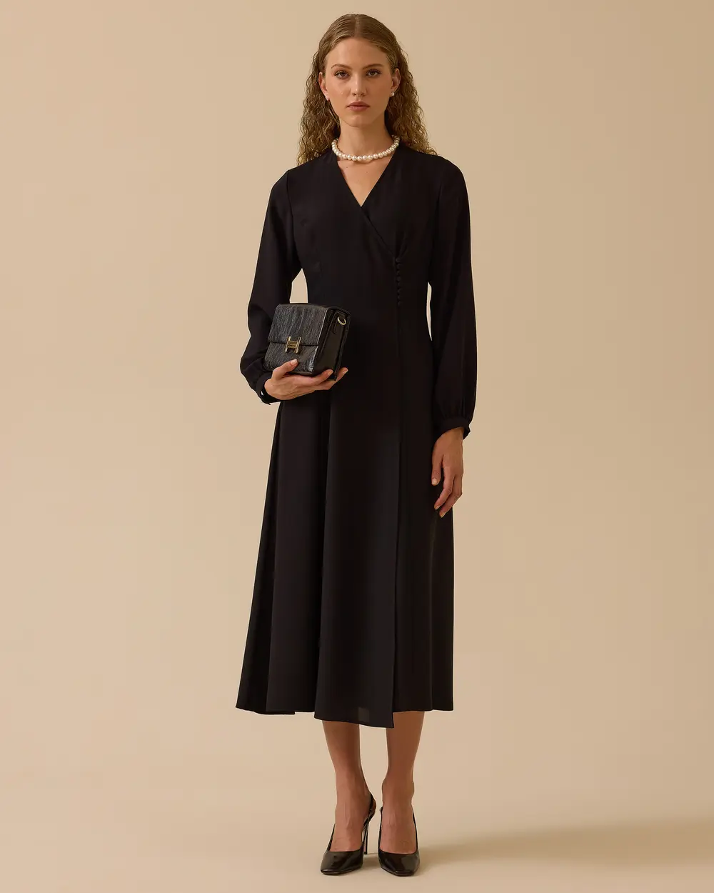 Düğme Detaylı Kruvaze Elbise