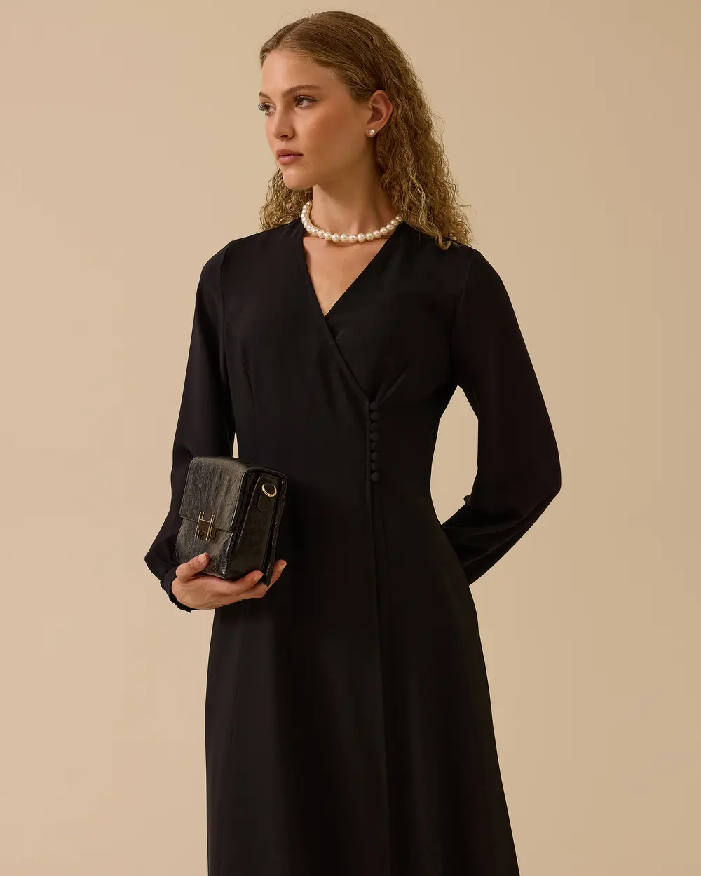 Düğme Detaylı Kruvaze Elbise