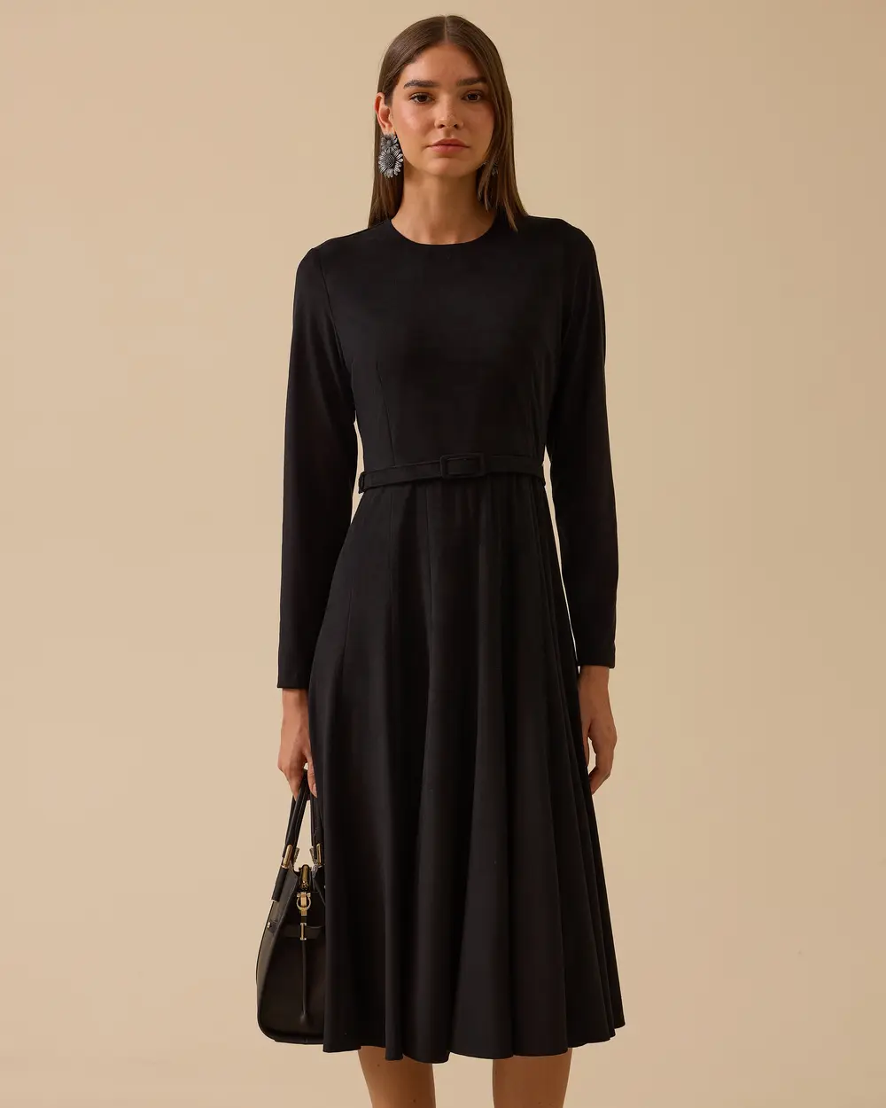 Kemerli Süet Kloş Elbise